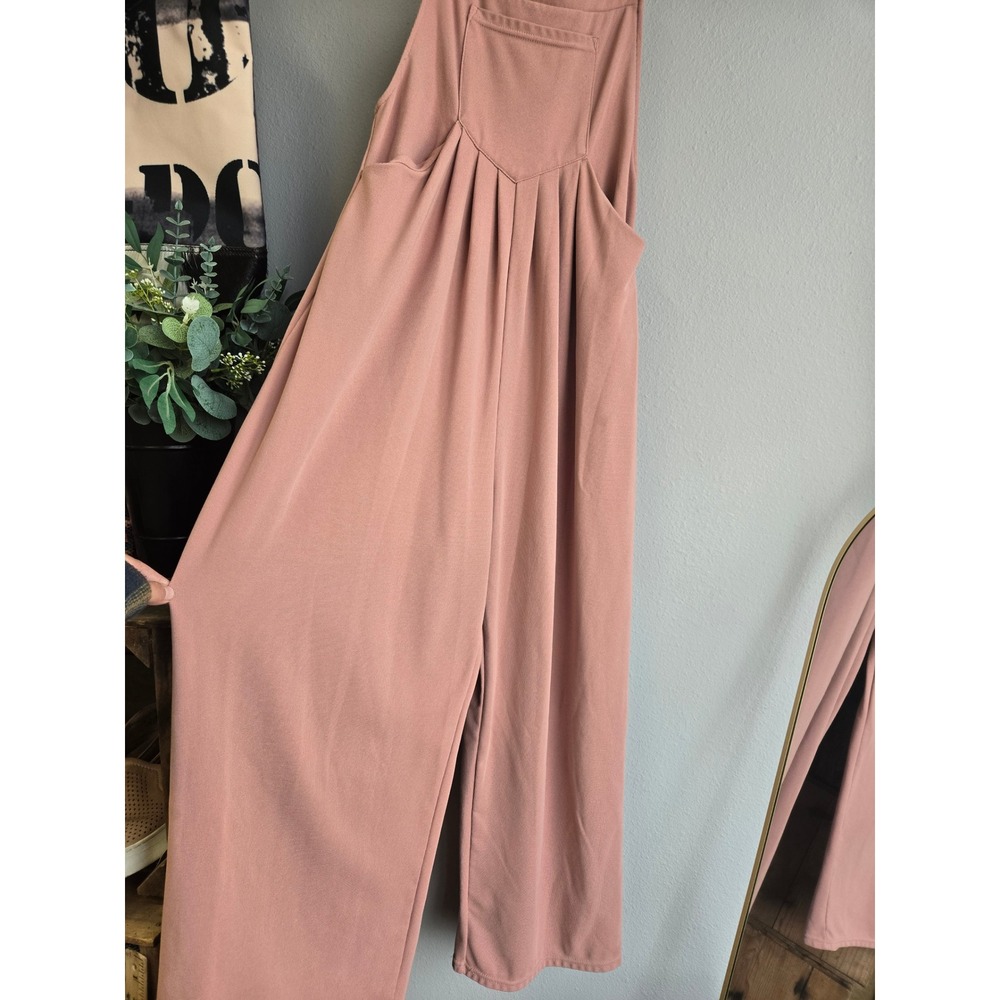 Halara Waffle Knit Wide Leg Overalls Jumpsuit Dusty Rose Pink Small